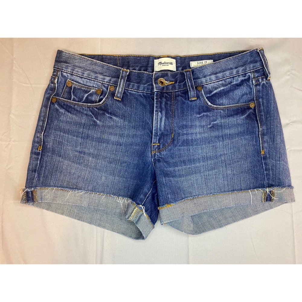 Madewell Denim Shorts Womens 27 Blue Raw Hem Cuffed 100% Cotton Sustainable chic